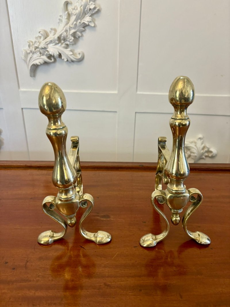 Pair of Antique Victorian Quality Brass Fire Dogs - Image 2